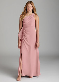 Azazie Maive Junior Dusty Rose A-Line Pleated Chiffon Dress image2