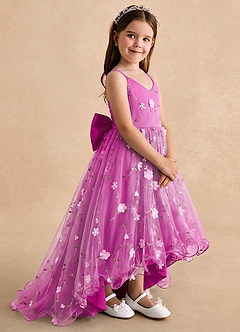Azazie Celia Flower Girl Dresses Fuchsia A-Line Spaghetti Strap Tulle Dress image3