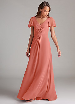 Azazie Soren Bridesmaid Dresses Salmon Pink A-Line Ruched Chiffon Dress image10