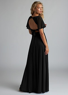 Azazie Induh Bridesmaid Dresses Black A-Line Flutter V-neck Mesh Dress image4