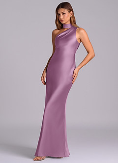 Azazie Seona Robes de demoiselle d'honneur Robe Sirène en Satin extensible Une épaule Glycine image6