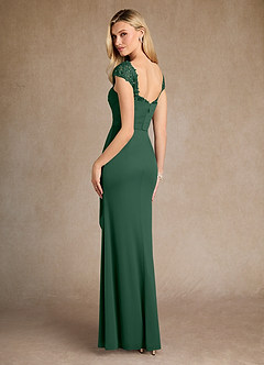 Azazie Belfast Mother of the Bride Dresses Dark Green Sheath Lace Mesh Dress image2