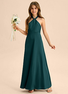 Azazie Beah Junior Robe Trapèze en Satin extensible Plissée Vert Pin image3