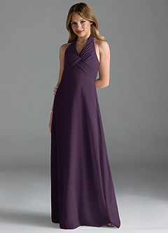 Azazie Tessie Junior A-Linie Plissee Chiffon Kleid Pflaume image1