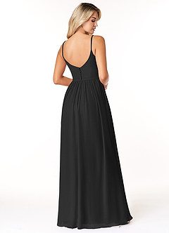 Azazie Rayna Bridesmaid Dresses Black A-Line V-Neck Pleated Chiffon Dress image2