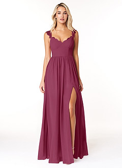 Azazie Cleobella Brautjungfernkleider A-Linie Herzchen Spitze Chiffon Kleid Maulbeerrot image1