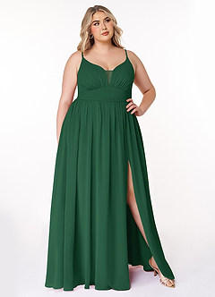 Azazie Rayna Brautjungfernkleider A-Linie V-Hals Gefaltet Chiffon Kleid Dunkelgrün image7
