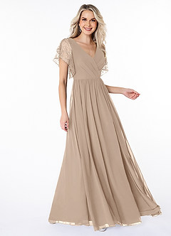 Azazie Zella Robes de demoiselle d'honneur Robe Trapèze en Mousseline de soie Dentelle Taupe image9