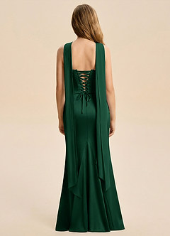 Azazie Sorrel Junior Vestido de Verde Oscuro de Satén Elástico de Corte en A con Volante image2