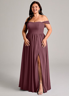 Azazie Calianna Bridesmaid Dresses Sangria A-Line Off the Shoulder Chiffon Convertible Dress image14