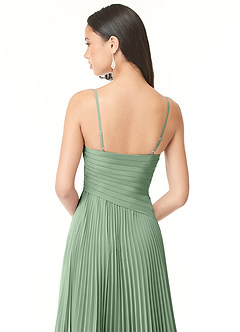 Azazie Vini At-home Try On Dresses Matcha A-Line V-Neck Pleated Chiffon Dress image5