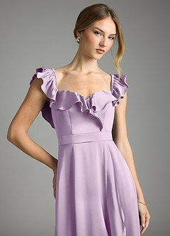 Azazie Lyra Bridesmaid Dresses Frosted Lilac A-Line Off the Shoulder Stretch Satin Convertible Dress image2