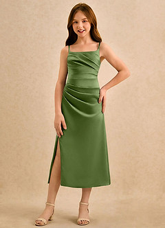 Azazie Canna Girls Formal Flower Girl Dresses Juniper A-Line Pleated Stretch Satin Dress image4