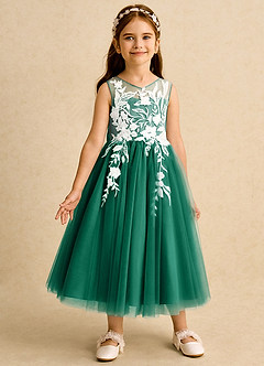 Azazie Sundae Flower Girl Dresses Emerald Ball-Gown Lace Dress image5
