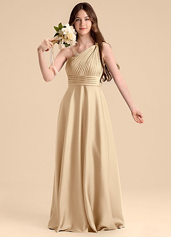 Azazie Charlize Junior A-Linie Plissee Stretch-Satin Kleid Champagner image6