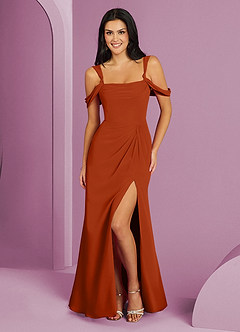 Barbie ♥ Azazie Bridesmaid Dresses Burnt Orange A-Line Off the Shoulder Chiffon Dress image1