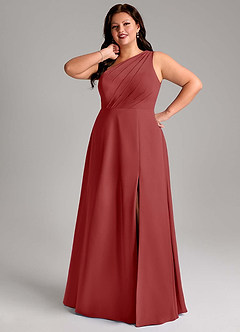 Azazie Phaedra Bridesmaid Dresses Rust A-Line One Shoulder Chiffon Dress image7