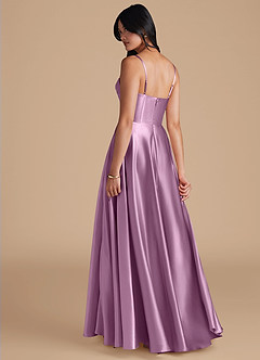 Azazie Elle Bridesmaid Dresses Wisteria A-Line with Pockets Metallic Satin Dress image2