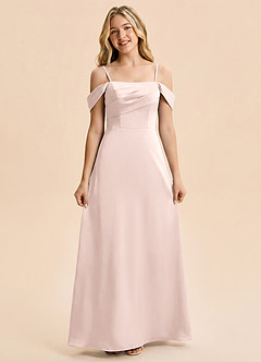 Azazie Gwyneira Junior Vestido de Rosa Rubor de Satén Elástico de Corte en A con Volante image3