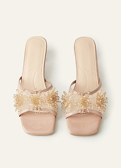 front Blush Patent & Mesh Crystal Bead Block Heel Mules