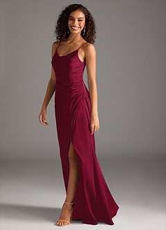 Azazie Deandra Bridesmaid Dresses Burgundy Mermaid Pleated Stretch Satin Dress image4
