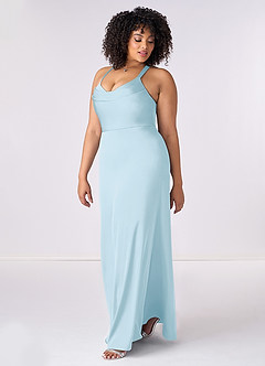 Barbie ♥ Azazie Bridesmaid Dresses Sky Blue Mermaid Pleated Stretch Satin Dress image9