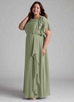 Azazie Aaliyah vestidos de dama de honor modestos Vestido Línea A Plisado Scoop Hasta el suelo Gasa image7