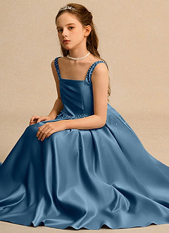 Azazie Mochi Girl vestidos de niña de las flores Vestido de Bermudas de Satin Mate de Princesa con Plisado image3