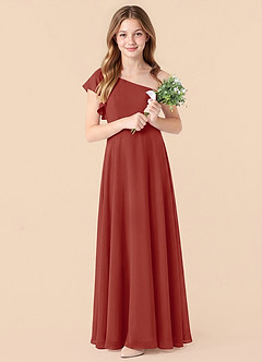 Azazie Arabella Junior Terracotta A-Line Ruched Chiffon Dress image3