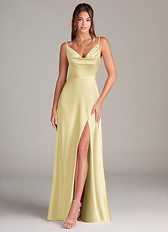 Azazie Sarella Bridesmaid Dresses Lemon Sorbet A-Line Pleated Stretch Satin Dress image1