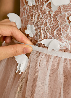 Azazie Darlina Flower Girl Dresses Ivory Champagne Rose Ball-Gown Lace Tulle Dress image12