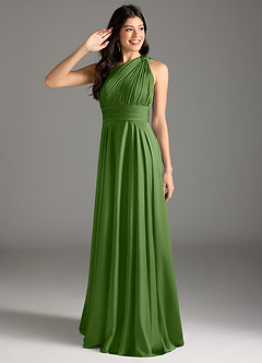 Azazie Charlize Jurken voor bruidsmeisjes Jurk van Stretch Satijn met A-lijn One-shoulder Basilicum image1