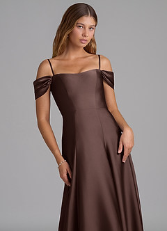 Azazie Seriana Suknie dla druhen Linia A Zza ramienia Satyna elastyczna Do ziemi Sukienka image2