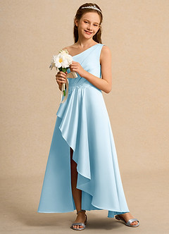 Azazie Taffy Junior Formal vestidos de niña de las flores Vestido de Azul Cielo de Satin Mate de Corte En A con Encaje image4