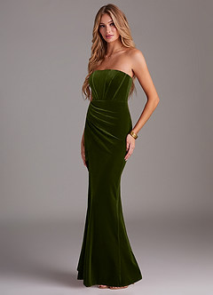 Azazie Larisa Bridesmaid Dresses Olive Sheath Strapless Velvet Convertible Dress image3