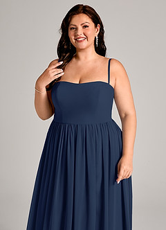 Azazie Calianna Vestidos de damas de honor Vestido de Azul Marino Oscuro de Gasa de Corte en A Convertible con Vestidos sin tirantes image11