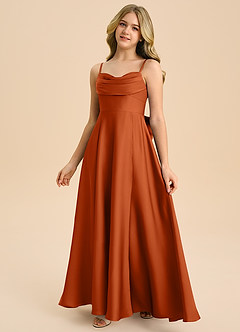 Azazie Bear Junior Burnt Orange A-Line Sweetheart Neckline Stretch Satin Dress image4
