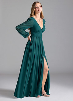 Azazie Norah Bridesmaid Dresses Peacock A-Line Mesh Dress image5
