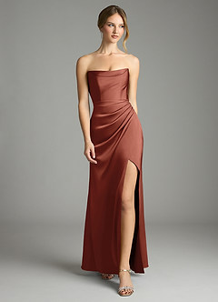 Azazie Leonis Bridesmaid Dresses Auburn Mermaid Pleated Stretch Satin Convertible Dress image5