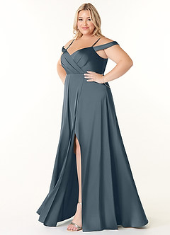 Azazie Ocean Bridesmaid Dresses Twilight A-Line V-Neck Pleated Stretch Satin Dress image8