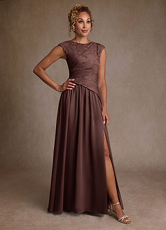 Azazie Kalleen Mother of the Bride Dresses Espresso A-Line Pleated Chiffon Dress image1