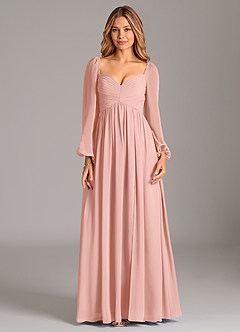 Azazie Bailee Bridesmaid Dresses Rosette A-Line Long Sleeve Chiffon Dress image7