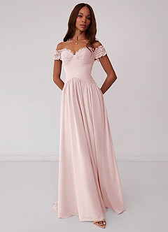 Barbie ♥ Azazie Jurken voor bruidsmeisjes Converteerbaar Jurk van Chiffon met A-Lijn Off the Shoulder Blozend Roze image1