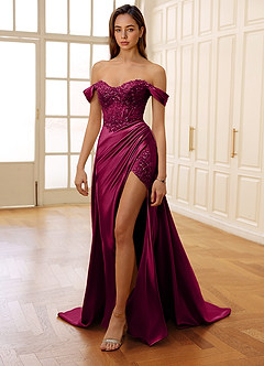 Rowane Burgundy Corset Rhinestone Sheer Lace Prom Dress image8