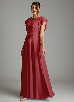 Azazie Daphne Modest Bridesmaid Dresses A-Line Ruffled Chiffon Floor-Length Dress image3