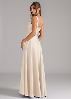 Azazie Shaude Bridesmaid Dresses White Alabaster A-Line Pleated Stretch Satin Dress image7
