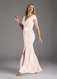 Azazie Tana vestidos de madre de la novia Vestido de Rosa Rubor de Crepé elástico de Sirena con Cuello en V plisado image4