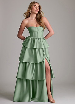 Azazie Faye Bridesmaid Dresses Matcha A-Line Ruched Stretch Satin Dress image4