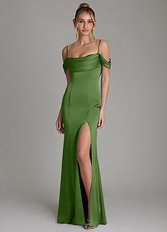 Azazie Nira Bridesmaid Dresses Basil Mermaid Corset Stretch Satin Dress image5
