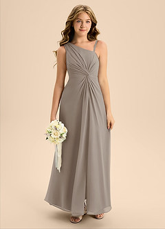 Azazie Brooke Junior Abito A-Line in Chiffon Spacco Laterale Taupe image3